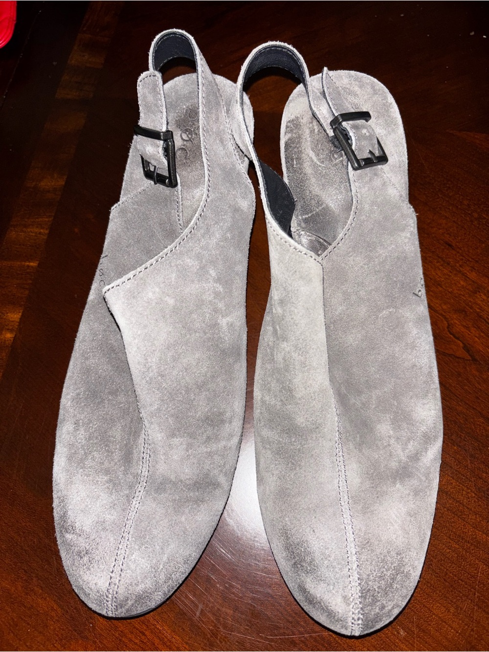 Gray Suede Slingback Flats with Buckle